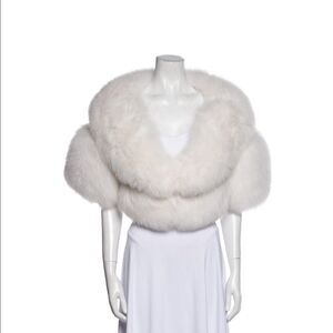 Adrienne Landau Fur Jacket White Fox Stand Collar